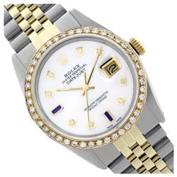 Rolex Men's Two Tone 14K Gold/SS, QuickSet, Diam Dial & Diam/Sapphire Bezel - REF-575X6Y