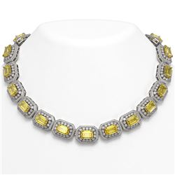 110.45 ctw Canary Citrine & Diamond Victorian Necklace 14K White Gold - REF-2357K6Y