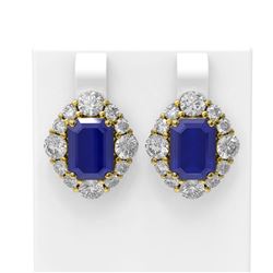 16.62 ctw Sapphire & Diamond Earrings 18K Yellow Gold - REF-527W3H