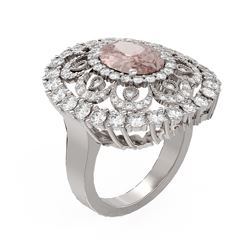 5.76 ctw Morganite & Diamond Ring 18K White Gold - REF-345A5N