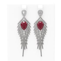 11.22 ctw Ruby & Diamond Earrings 18K White Gold - REF-527F3M