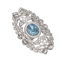 7.02 ctw Aquamarine & Diamond Ring 18K White Gold - REF-436M4G