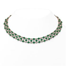 43.07 ctw Emerald & Diamond Necklace 10K Rose Gold - REF-527R3K