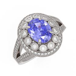 4.76 ctw Certified Tanzanite & Diamond Victorian Ring 14K White Gold - REF-178F5M