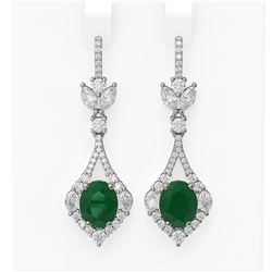 10.52 ctw Emerald & Diamond Earrings 18K White Gold - REF-490Y9X