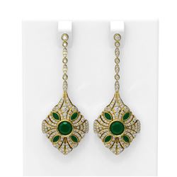 4.19 ctw Emerald & Diamond Earrings 18K Yellow Gold - REF-311A3N