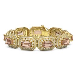 52.65 ctw Morganite & Diamond Victorian Bracelet 14K Yellow Gold - REF-1818R4K