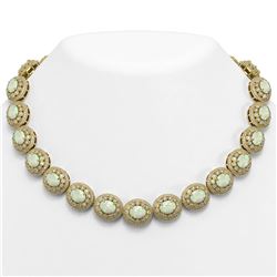 91.75 ctw Certified Opal & Diamond Victorian Necklace 14K Yellow Gold - REF-3090F4M