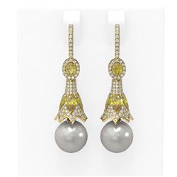 5.92 ctw Canary Citrine & Diamond Earrings 18K Yellow Gold - REF-241A3N