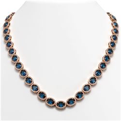 55.41 ctw London Topaz & Diamond Micro Pave Halo Necklace 10k Rose Gold - REF-663Y6X