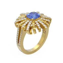 2.98 ctw Tanzanite & Diamond Ring 18K Yellow Gold - REF-185W3H