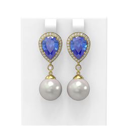 7.03 ctw Tanzanite & Diamond Earrings 18K Yellow Gold - REF-360G2W