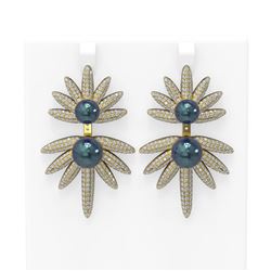 8 ctw Diamond & Pearl Earrings 18K Yellow Gold - REF-693Y5X