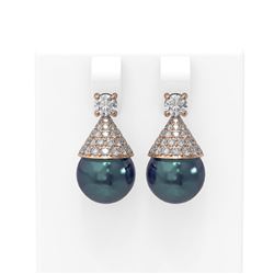 2.86 ctw Diamond & Pearl Earrings 18K Rose Gold - REF-248F9M