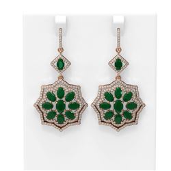 16.88 ctw Emerald & Diamond Earrings 18K Rose Gold - REF-365R6K