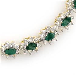 22.0 ctw Emerald & Diamond Necklace 14k Yellow Gold - REF-818N2F