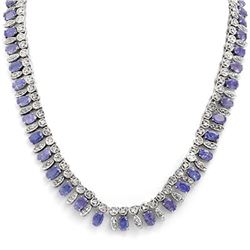 34 ctw Tanzanite & Diamond Necklace 18k White Gold - REF-905X5A