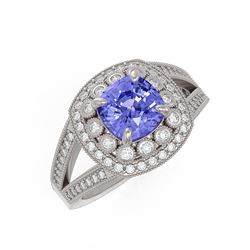2.74 ctw Certified Tanzanite & Diamond Victorian Ring 14K White Gold - REF-101G8W