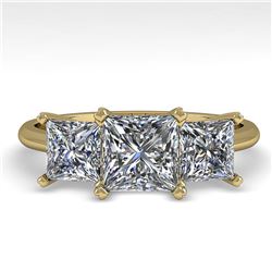 2.0 ctw Princess VS/SI Diamond 3 Stone Designer Ring 14k Yellow Gold - REF-395H8R