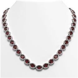 50.08 ctw Garnet & Diamond Micro Pave Halo Necklace 10k White Gold - REF-663N6F
