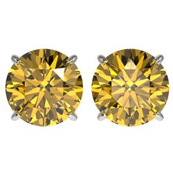 4 ctw Certified Intense Yellow Diamond Stud Earrings 10k White Gold - REF-724X3A