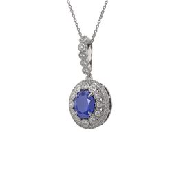 4.67 ctw Sapphire & Diamond Victorian Necklace 14K White Gold - REF-123M6G