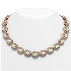 91.75 ctw Certified Opal & Diamond Victorian Necklace 14K Rose Gold - REF-3090A4N