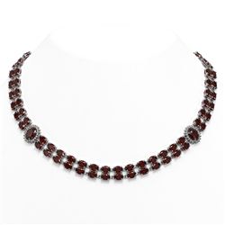 63.15 ctw Garnet & Diamond Necklace 14K White Gold - REF-581A8N