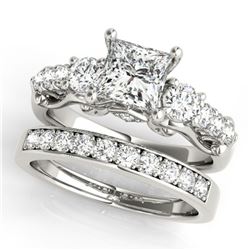 1.85 ctw VS/SI Diamond 3 Stone Princess Cut 2pc Set 14k White Gold - REF-229H3R