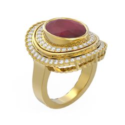 8.16 ctw Ruby & Diamond Ring 18K Yellow Gold - REF-340H2R