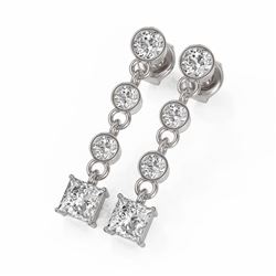 2 ctw Princess Cut Diamond Designer Earrings 18K White Gold - REF-239F9M