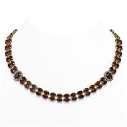 63.15 ctw Garnet & Diamond Necklace 14K Yellow Gold - REF-581G8W