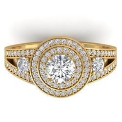 1.50 ctw Certified VS/SI Diamond Art Deco 3 Stone Ring 14k Yellow Gold - REF-170X8A