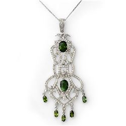7.65 ctw Green Tourmaline & Diamond Necklace 14k White Gold - REF-231Y8X