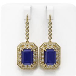 23.79 ctw Sapphire & Diamond Victorian Earrings 14K Yellow Gold - REF-446G2W
