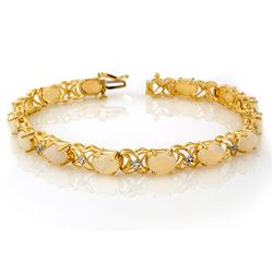 7.05 ctw Opal & Diamond Bracelet 10k Yellow Gold - REF-81H8R