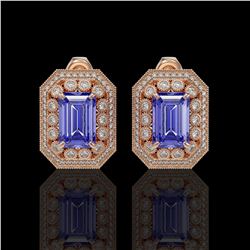 11.25 ctw Tanzanite & Diamond Victorian Earrings 14K Rose Gold - REF-672G8W
