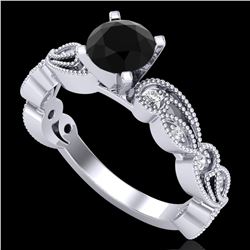 1.01 ctw Fancy Black Diamond Engagment Art Deco Ring 18k White Gold - REF-87Y3X