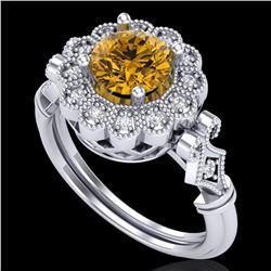 1.2 ctw Intense Fancy Yellow Diamond Art Deco Ring 18k White Gold - REF-290G9W