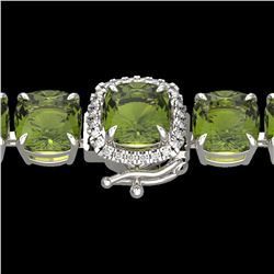 40 ctw Green Tourmaline & Micro VS/SI Diamond Bracelet 14k White Gold - REF-404N4F