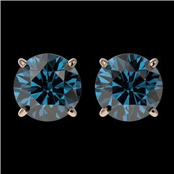 2.14 ctw Certified Intense Blue Diamond Stud Earrings 10k Rose Gold - REF-181W6H