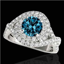 1.75 ctw SI Certified Fancy Blue Diamond Halo Ring 10k White Gold - REF-156W8H