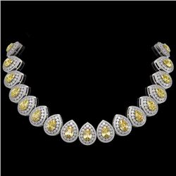103.62 ctw Canary Citrine & Diamond Victorian Necklace 14K White Gold - REF-3002X4A
