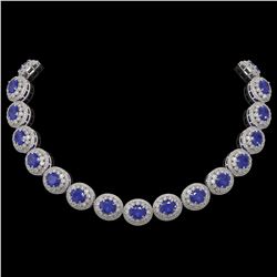111.75 ctw Sapphire & Diamond Victorian Necklace 14K White Gold - REF-2935X8A