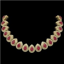 121.42 ctw Certified Ruby & Diamond Victorian Necklace 14K Yellow Gold - REF-3416Y5X