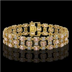 11.02 ctw Morganite & Diamond Row Bracelet 10K Yellow Gold - REF-245G5W