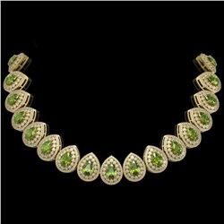 124.02 ctw Tourmaline & Diamond Victorian Necklace 14K Yellow Gold - REF-3955A5N