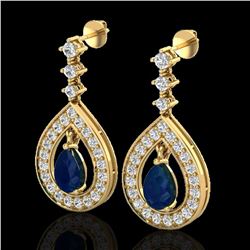 2.25 ctw Sapphire & Micro Pave VS/SI Diamond Earrings 14k Yellow Gold - REF-105N5F