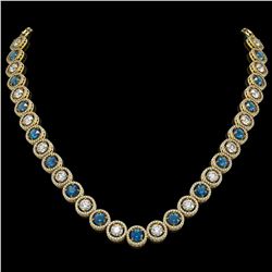 31.18 ctw Blue & Diamond Micro Pave Necklace 18K Yellow Gold - REF-2904Y4X