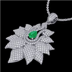 3 ctw Emerald & Micro VS/SI Diamond Designer Necklace 18k White Gold - REF-290R9K